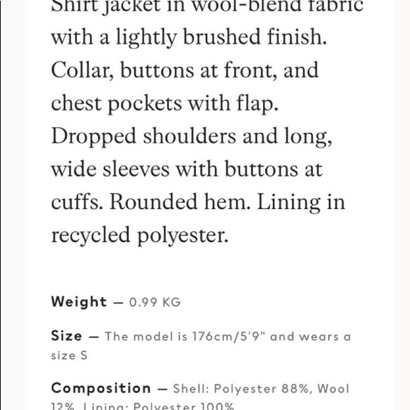 H&M Shirt jacket Shacket wool blend pink XS - Picture 2 of 4